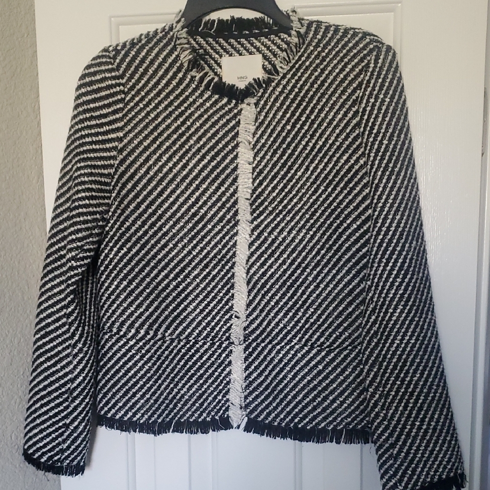 Mango Black and White Striped Blazer